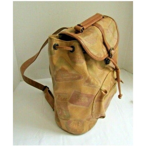 Bonjour Backpack Brown Tan Vegan Leather Postcard Travel Stickers Large main image 6